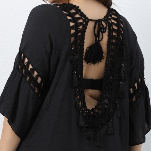 New Black Crochet Short Beach Swim Coverup - Picture 7 of 16